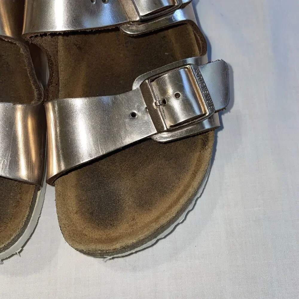 Birkenstocks Womens Footbed Sandals Size 5 M Pink Leather Buckle Cross Straps